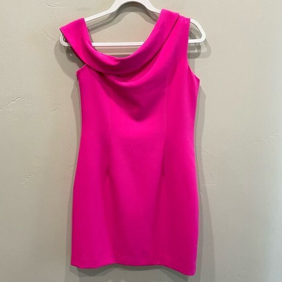 NWT Milly Cressida One-Shoulder Dress in Raspberry Fuchsia Pink - Size: 6 - Picture 2 of 13